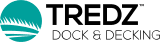 Tredz Dock & Decking logo with teal circle and wave design, bold text.