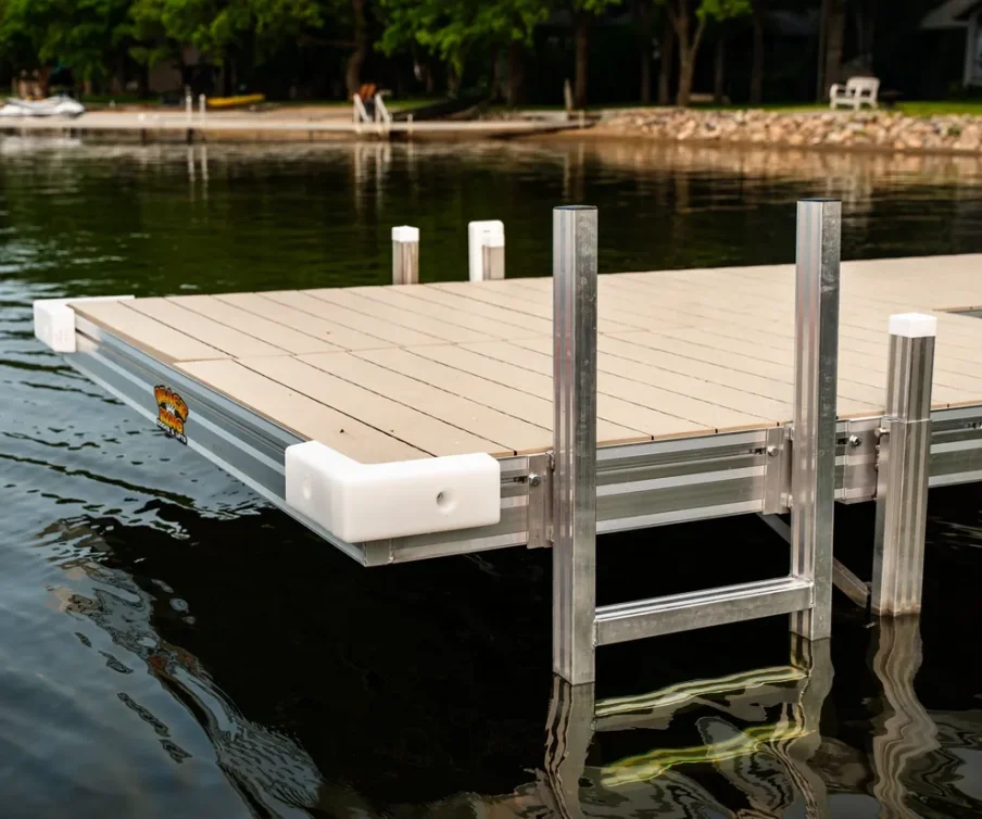 Maintenance-free aluminum decking at a serene beach dock